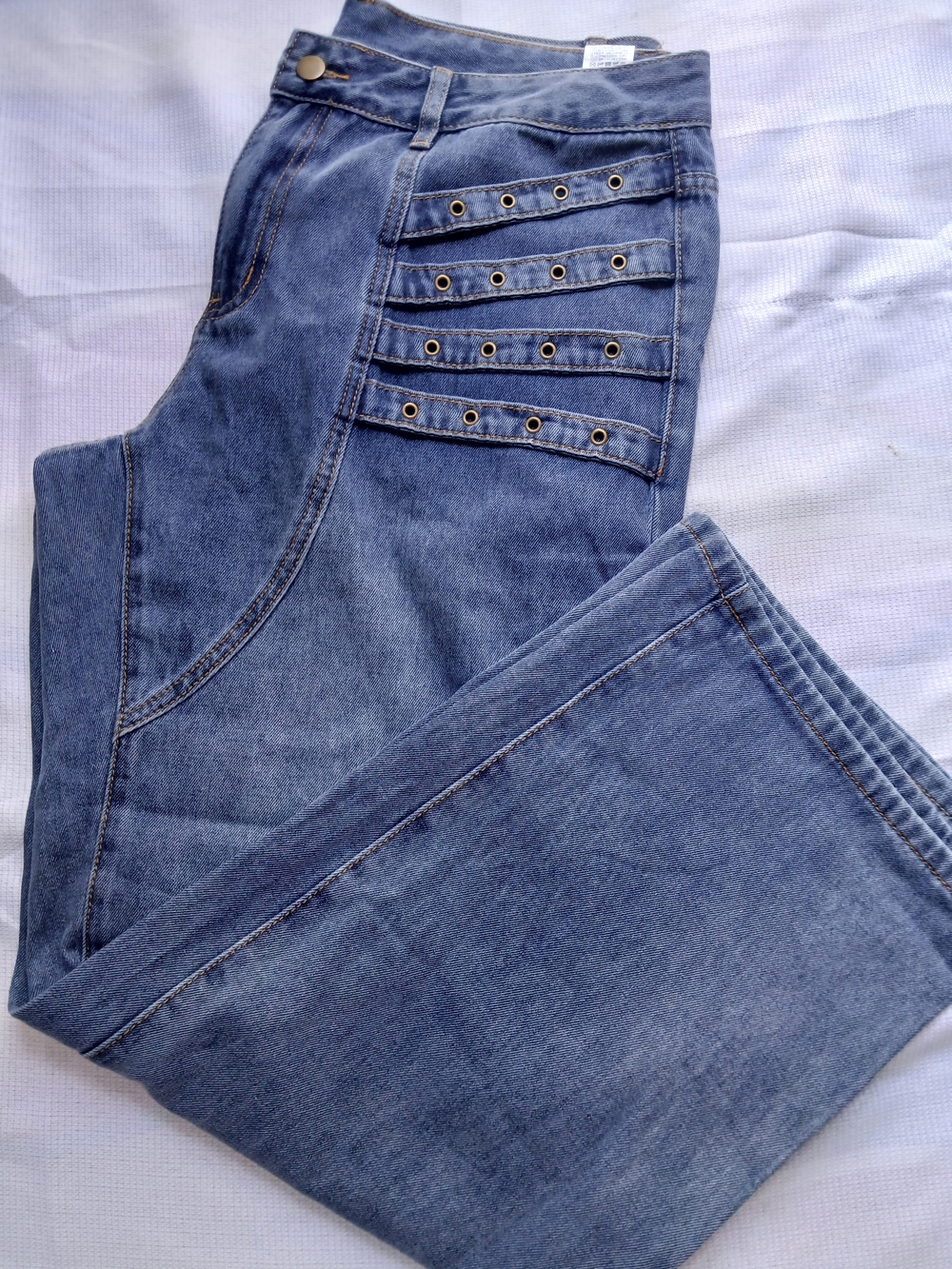 Classic Blue Women's Denim Jeans with Eyelet Detail
